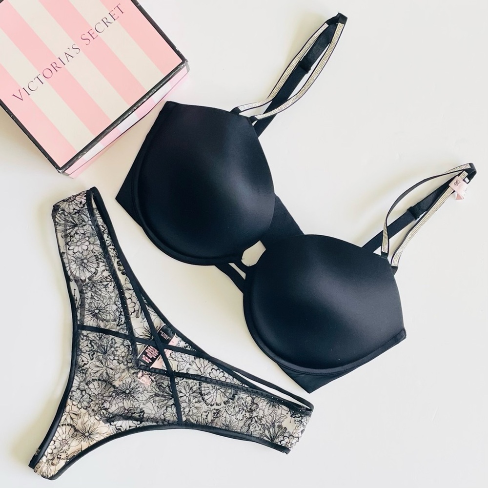 36DDD XL Victoria’s Secret black bling bra set